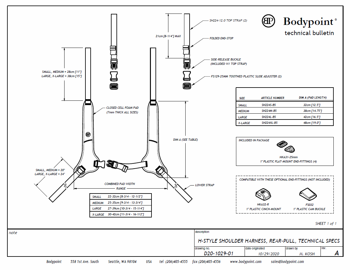 Bodypoint Essentials H-Style Shoulder Harness Technical Bulletin